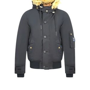 Diesel W-Jame-21 Faux Fur Trimmed Black Bomber Jacket size L. US shipper